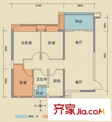 山水華府戶型圖四期戶型B 3室2廳1衛(wèi)