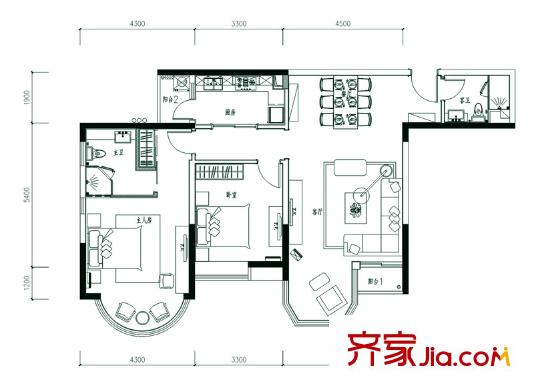 合生愉景灣04/09戶型 2室2廳2衛(wèi)1廚