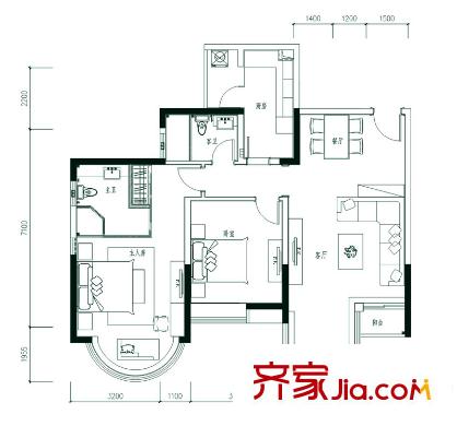 合生愉景灣01/02戶型 2室2廳2衛(wèi)1廚