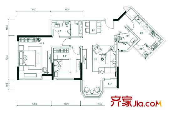 合生愉景灣03/10戶型 2室2廳2衛(wèi)1廚