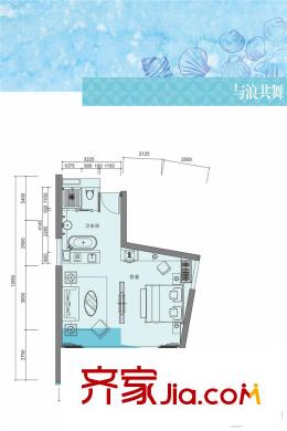 恩歌源?享海17772/3棟B1戶型 1室2廳1衛(wèi)1廚