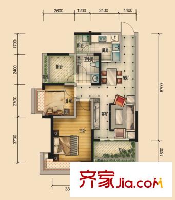 國鵬?潤德學(xué)府5/6/7棟D戶型 2室2廳1衛(wèi)1廚