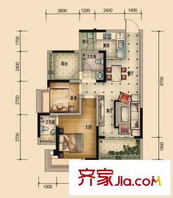 國鵬?潤德學(xué)府5/6/7棟C戶型 2室2廳2衛(wèi)1廚