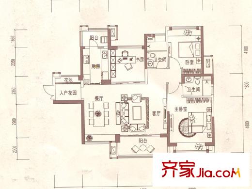 方直?君御115平米戶型 3室2廳2衛(wèi)1廚