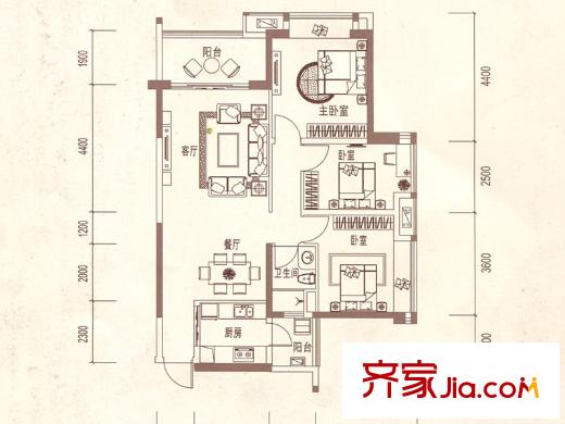 方直?君御HA戶型 3室2廳1衛(wèi)1廚