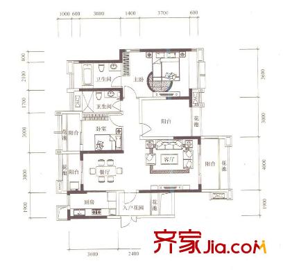 方直?君御TA2戶型 3室2廳2衛(wèi)1廚