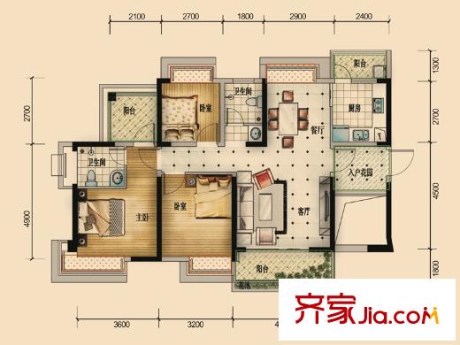 國(guó)鵬?潤(rùn)德學(xué)府5/6/7棟A戶型 3室2廳2衛(wèi)1廚