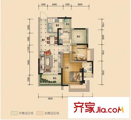 國鵬?潤德學(xué)府3棟C1/C2/C3戶型 2室2廳2衛(wèi)1廚