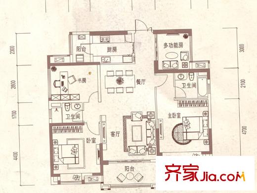 方直?君御125平米戶型 3室2廳2衛(wèi)1廚