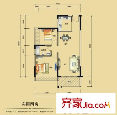 德洲城4期20棟04戶型 2室2廳1衛(wèi)1廚