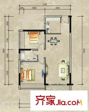 德洲城三期12棟一、二單元03、04戶型 2室2廳1衛(wèi)