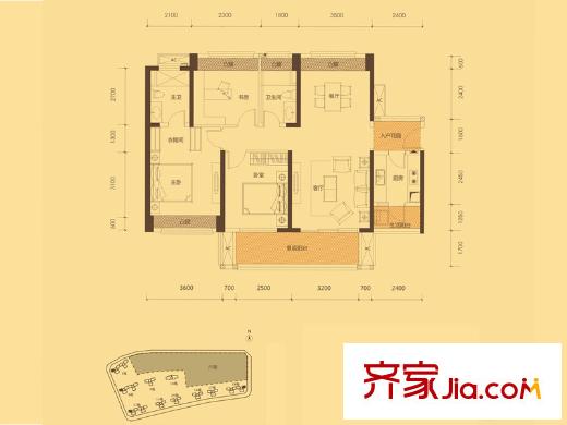 中信凱旋城五期C2戶型 3室2廳2衛(wèi)1廚