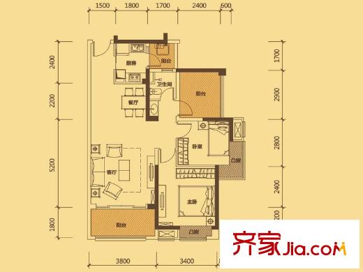 中信凱旋城A戶型 3室2廳1衛(wèi)1廚
