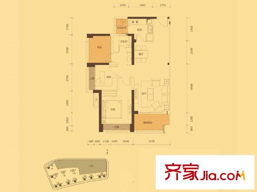 中信凱旋城五期A2戶型 3室2廳2衛(wèi)1廚