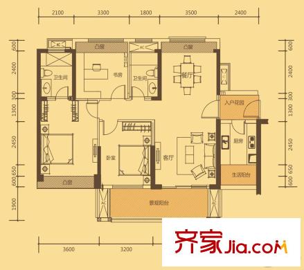 中信凱旋城六期D6-D7棟G2戶型圖 3室2廳2衛(wèi)1廚