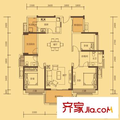 中信凱旋城六期D11棟C1戶型圖 3室2廳2衛(wèi)1廚
