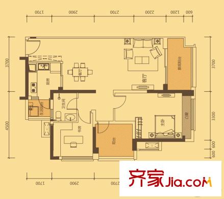中信凱旋城六期D2-D7、D12、D19棟F1戶型圖 2室2廳1衛(wèi)1廚
