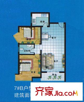 麗錦?城西人家戶型圖7#B 2室2廳1衛(wèi)1廚