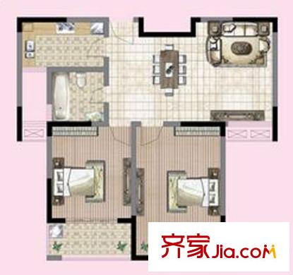 宜海?格林鎮(zhèn)E2戶型 2室2廳1衛(wèi)1廚