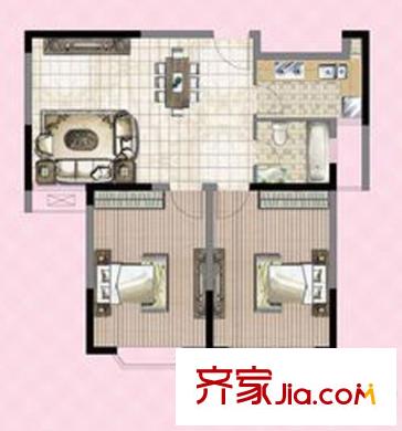 宜海?格林鎮(zhèn)F2戶型 2室2廳1衛(wèi)1廚