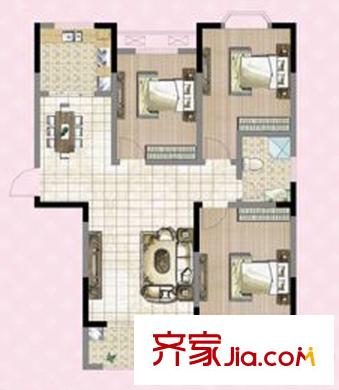 宜海?格林鎮(zhèn)D1戶型 3室2廳1衛(wèi)1廚