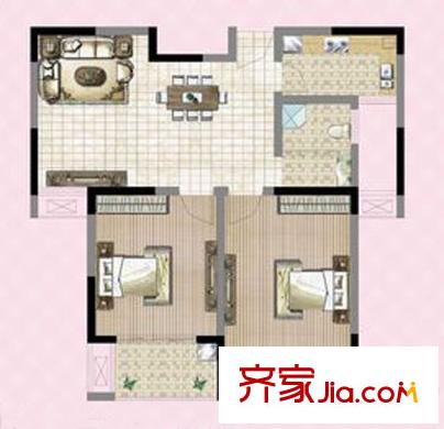 宜海?格林鎮(zhèn)D2戶型 2室2廳1衛(wèi)1廚