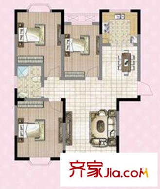 宜海?格林鎮(zhèn)D3戶型 3室2廳1衛(wèi)1廚