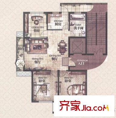 御景國際5#04室戶型 3室2廳1衛(wèi)1廚