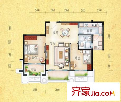 安慶碧桂園J157-C戶型 2室2廳1衛(wèi)1廚