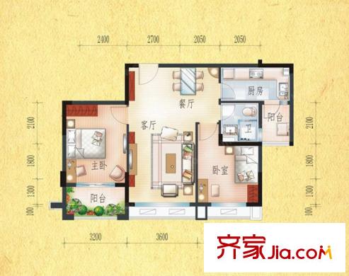 安慶碧桂園J166-C戶型 2室2廳1衛(wèi)1廚