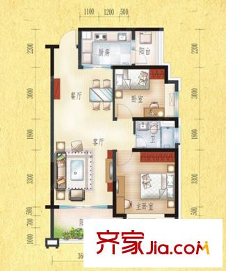 安慶碧桂園C12-B戶型 2室2廳1衛(wèi)1廚