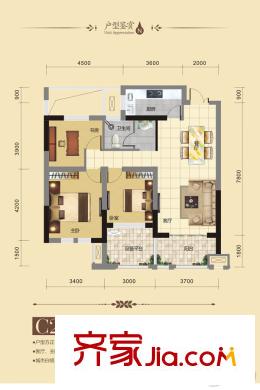 水岸明珠?新都C2戶型_104.4平米_三室兩廳一廚一衛(wèi) 3室2廳1衛(wèi)1廚