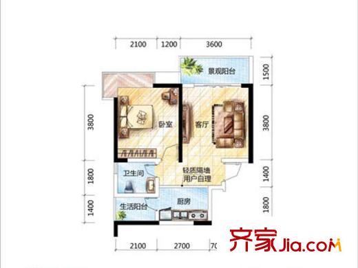 正居金福第3棟-C1-戶型圖 1室1廳1衛(wèi)1廚