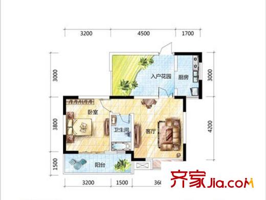正居金福第1棟-A3-戶型圖 1室1廳1衛(wèi)1廚