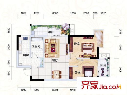 南國風光4#-A戶型 2室2廳1衛(wèi)1廚