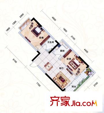 南國風光4#-C戶型 2室2廳1衛(wèi)1廚