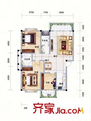南國風(fēng)光3#-F戶型 3室2廳2衛(wèi)1廚