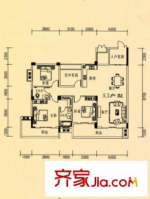 錦業(yè)華城3#、4#-A3戶型 3室2廳2衛(wèi)1廚