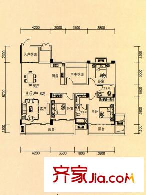 錦業(yè)華城3#、4#-A6戶型 3室2廳2衛(wèi)1廚