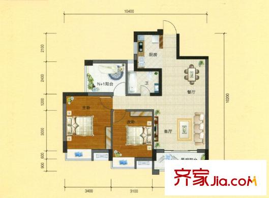 中鐵?金色藍(lán)庭4#A2 2室2廳1衛(wèi)1廚