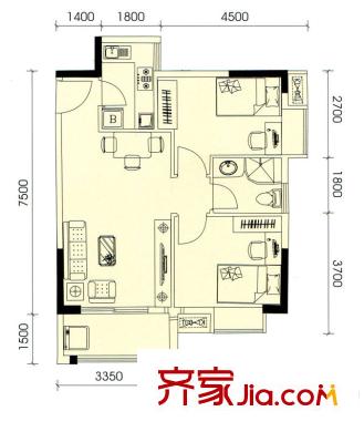 盛天龍灣20號(hào)公館-07、14戶(hù)型 2室2廳1衛(wèi)1廚