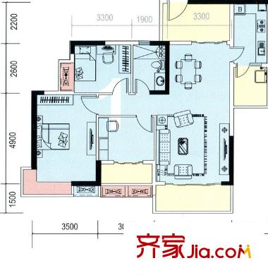 盛天龍灣4#1戶型 3室2廳1衛(wèi)1廚