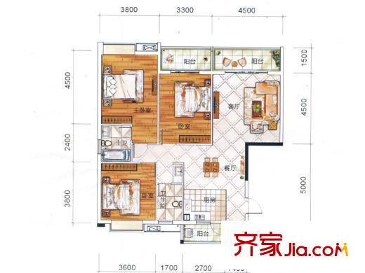 祥和東景2#樓B1戶型 3室2廳2衛(wèi)1廚