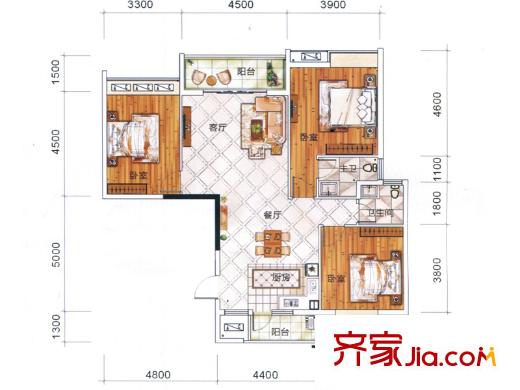 祥和東景2#樓B2戶型 3室2廳2衛(wèi)1廚