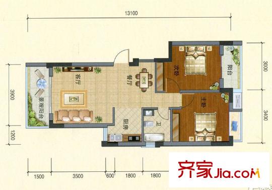 中鐵?金色藍(lán)庭7#、8#樓D 2室2廳1衛(wèi)1廚