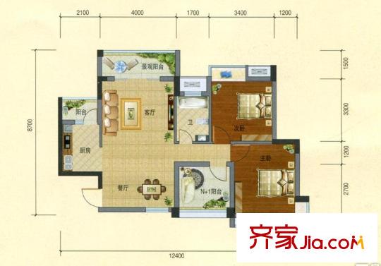 中鐵?金色藍(lán)庭9#B 2室2廳1衛(wèi)1廚