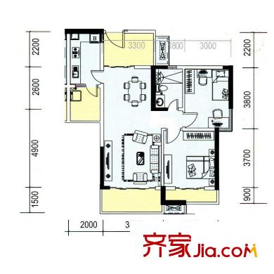 盛天龍灣精品5戶型 2室2廳1衛(wèi)1廚