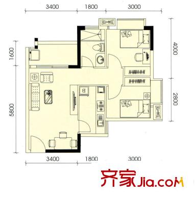 盛天龍灣20號(hào)公館-01、06戶(hù)型 2室2廳1衛(wèi)1廚