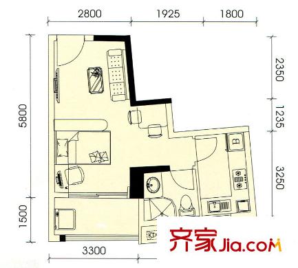 盛天龍灣20號(hào)公館-10、11戶(hù)型 1室1廳1衛(wèi)1廚