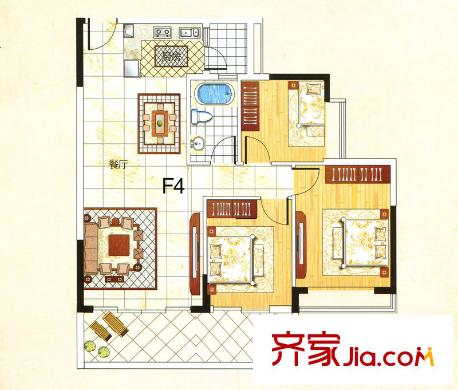 魅力首座6#F4戶型 3室2廳1衛(wèi)1廚
